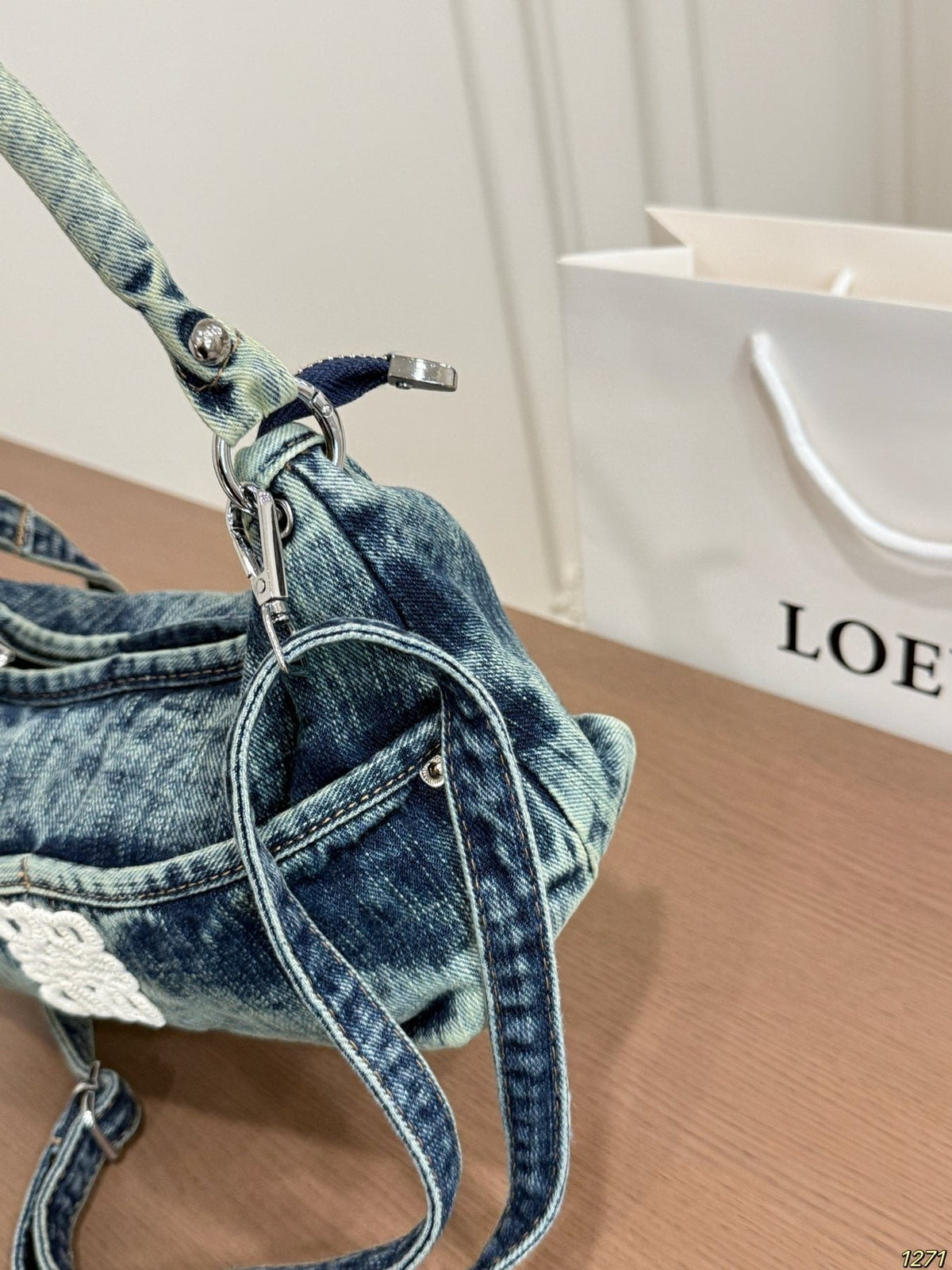 LOEWE Washed Denim Curved Shoulder Bag — detail