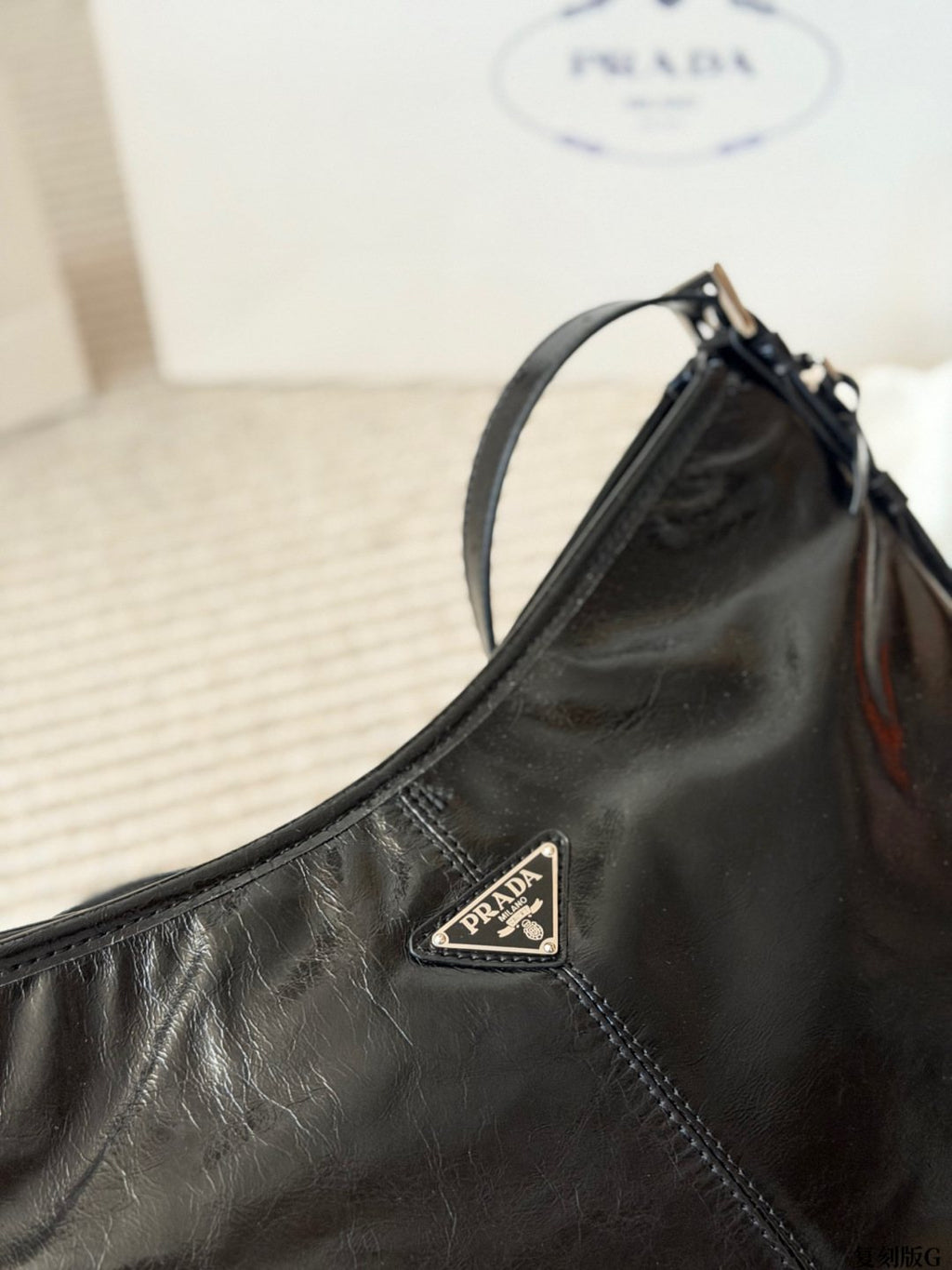 Prada Aimee Glossy Shoulder Bag — detail