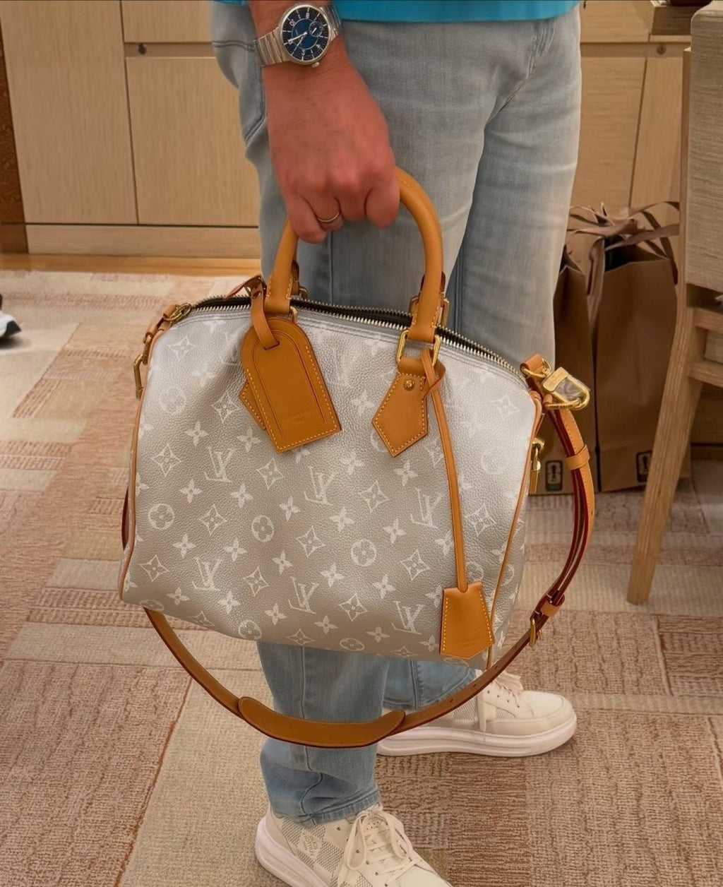Louis Vuitton Speedy Silver Monogram Barrel Bag — model