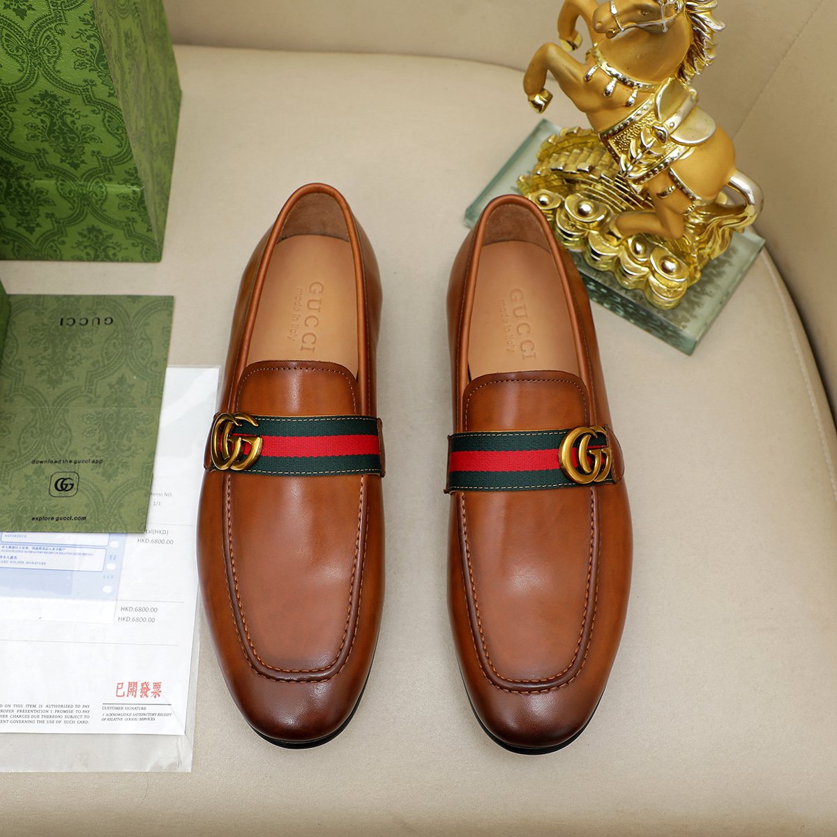Gucci Striped-Strap Apron-Toe Loafers — side