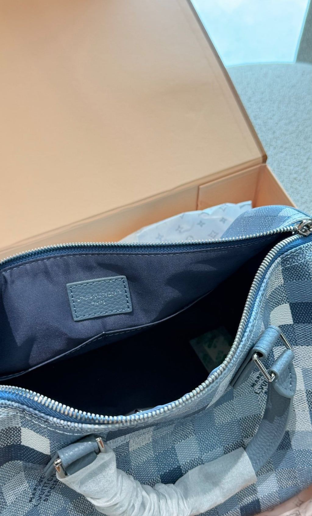 Louis Vuitton Speedy Blue Checker Satchel — detail