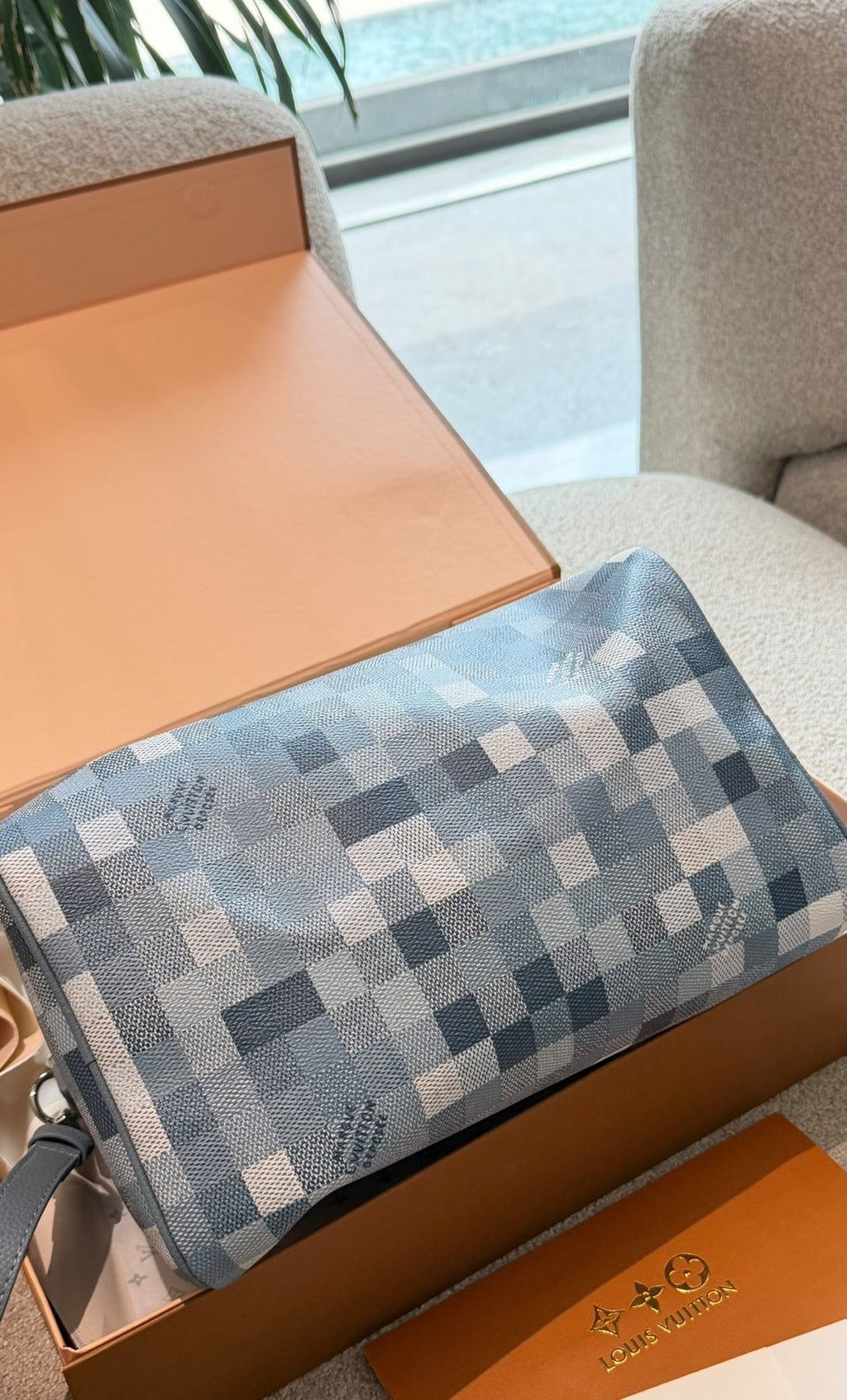 Louis Vuitton Speedy Blue Checker Satchel — back