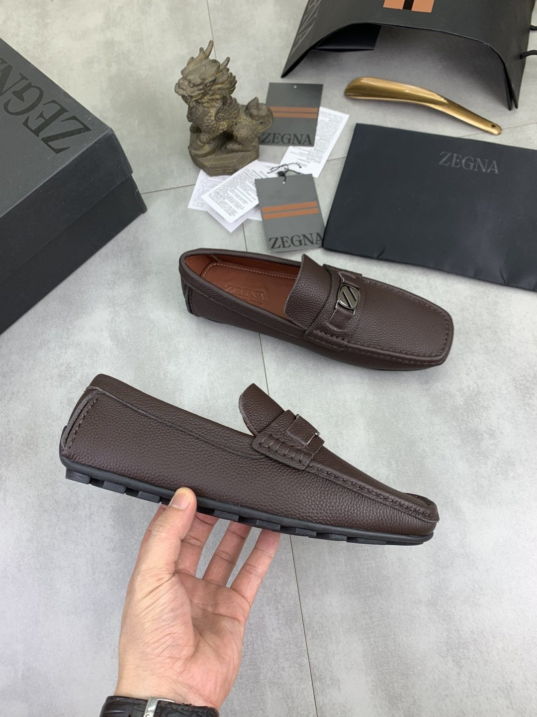 Zegna Square-Toe Leather Loafers — side