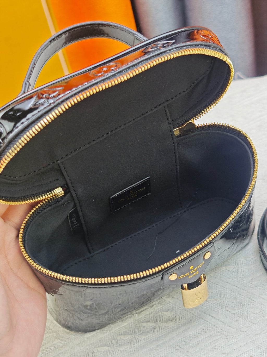 Louis Vuitton Vanity Chain Pouch in Glossy Black Monogram — front