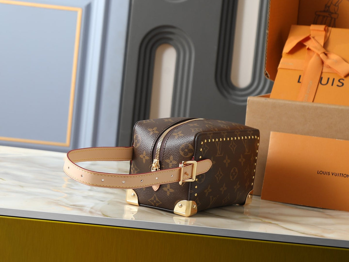 Louis Vuitton Locker Dopp Kit Brown Monogram Toiletry Bag — side