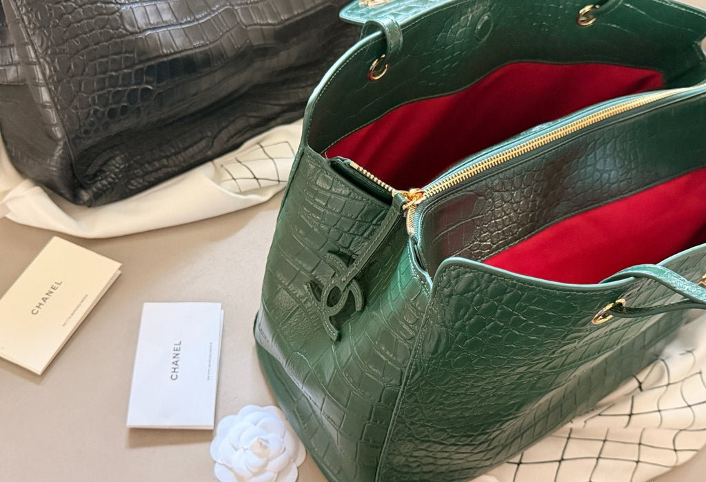 Chanel Crocodile-Pattern Hobo Shopper Bag — detail
