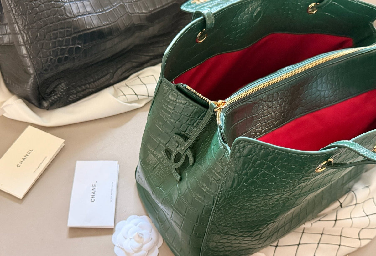 Chanel Crocodile-Pattern Hobo Shopper Bag — detail