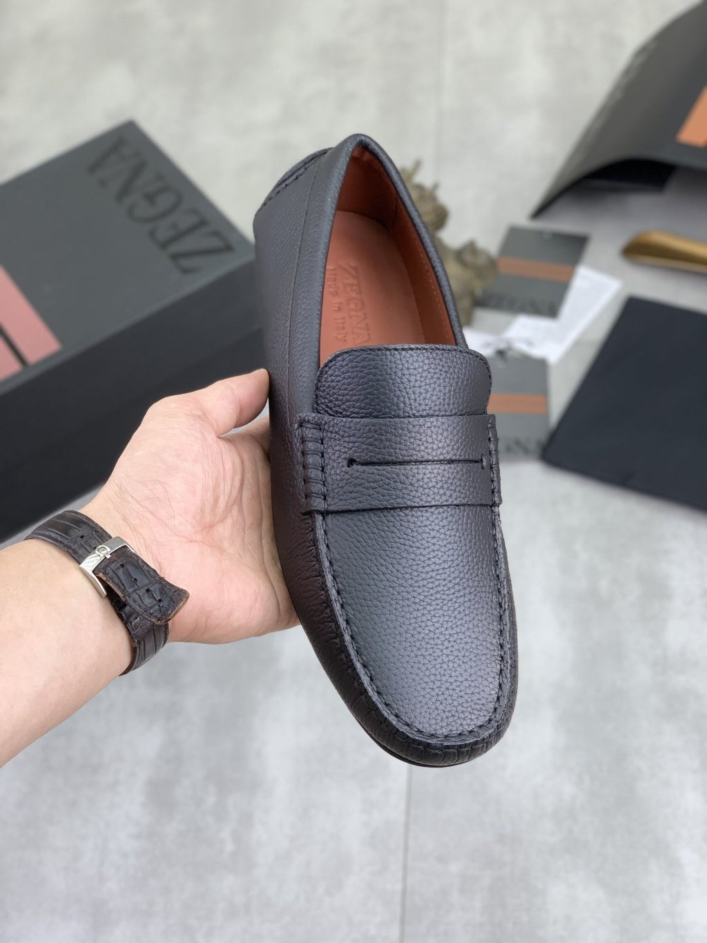 Zegna Men's Moc-Toe Driving Loafers — front