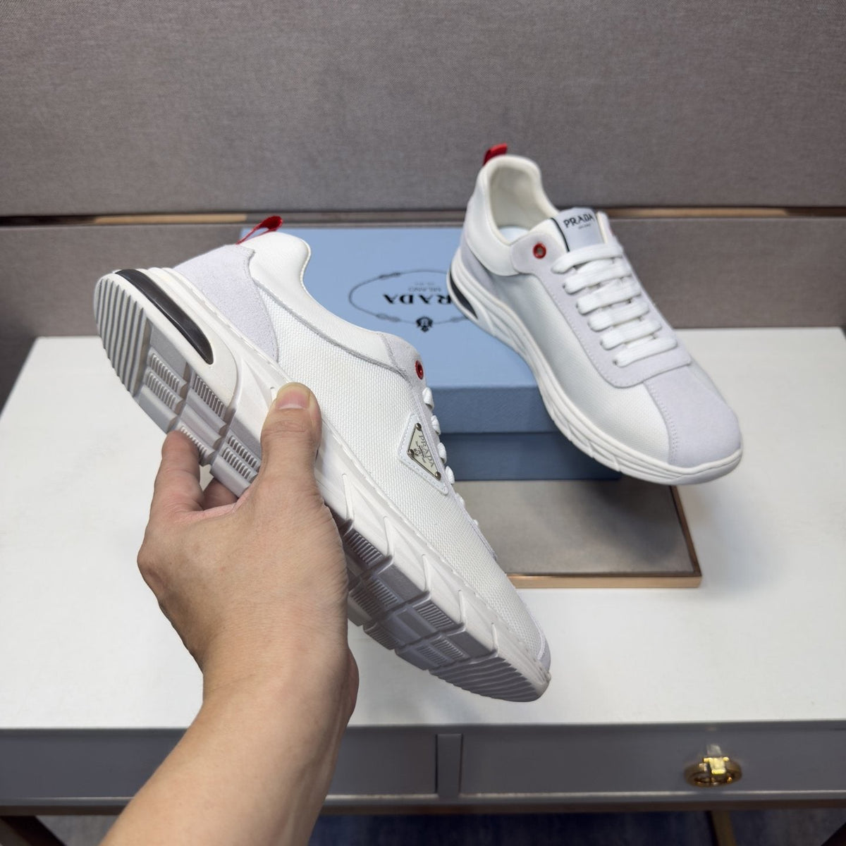 Prada Paneled Low-Top Sneakers — model