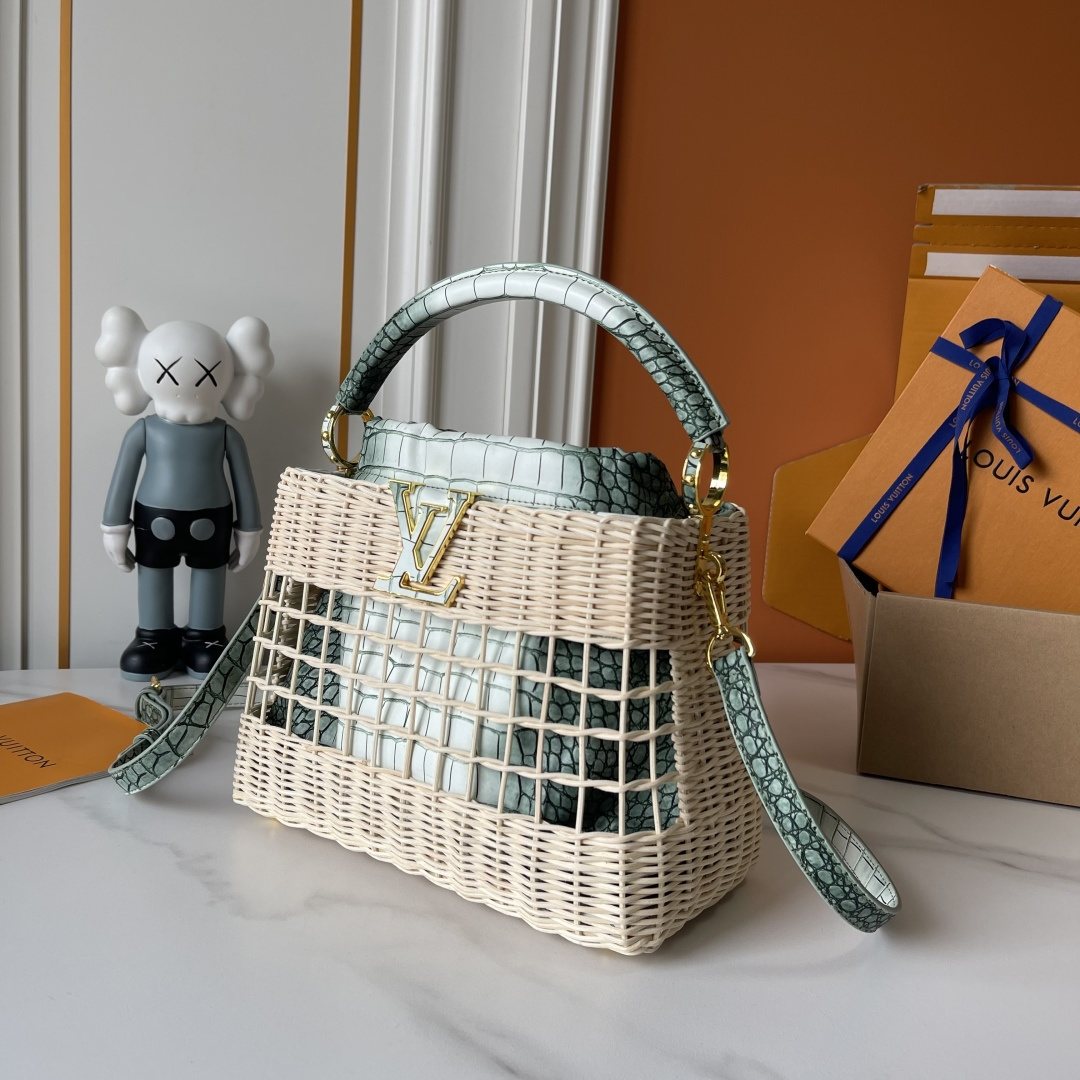 Louis Vuitton Capucines BB Rattan Woven Top-Handle Bag — side
