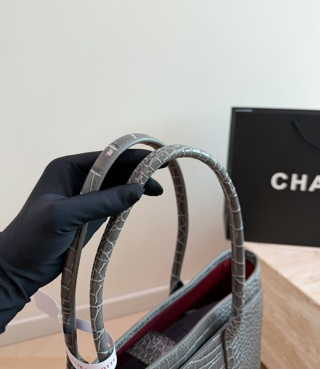Chanel Cerf Crocodile-Embossed Tote Bag — detail