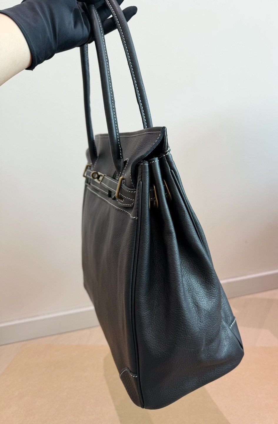 Firkin Berlin Black Leather Tote Bag — side