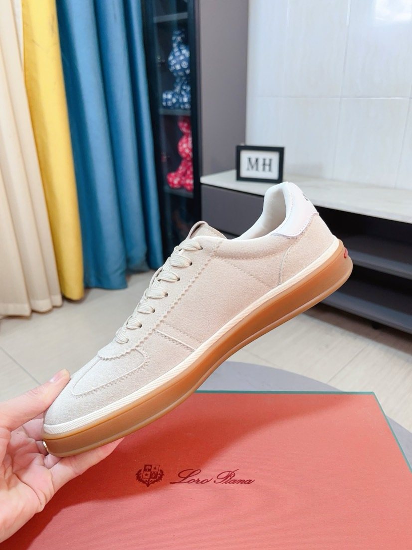 Loro Piana Contrast-Heel Lace-Up Sneakers — side