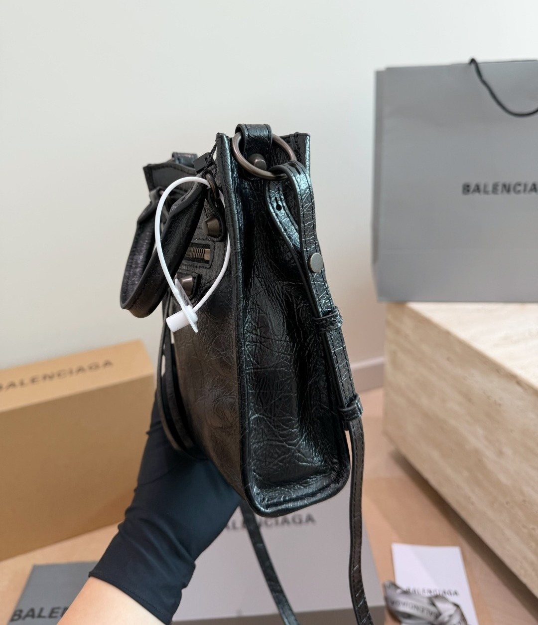 Balenciaga Neo Cagole Studded Handbag — side