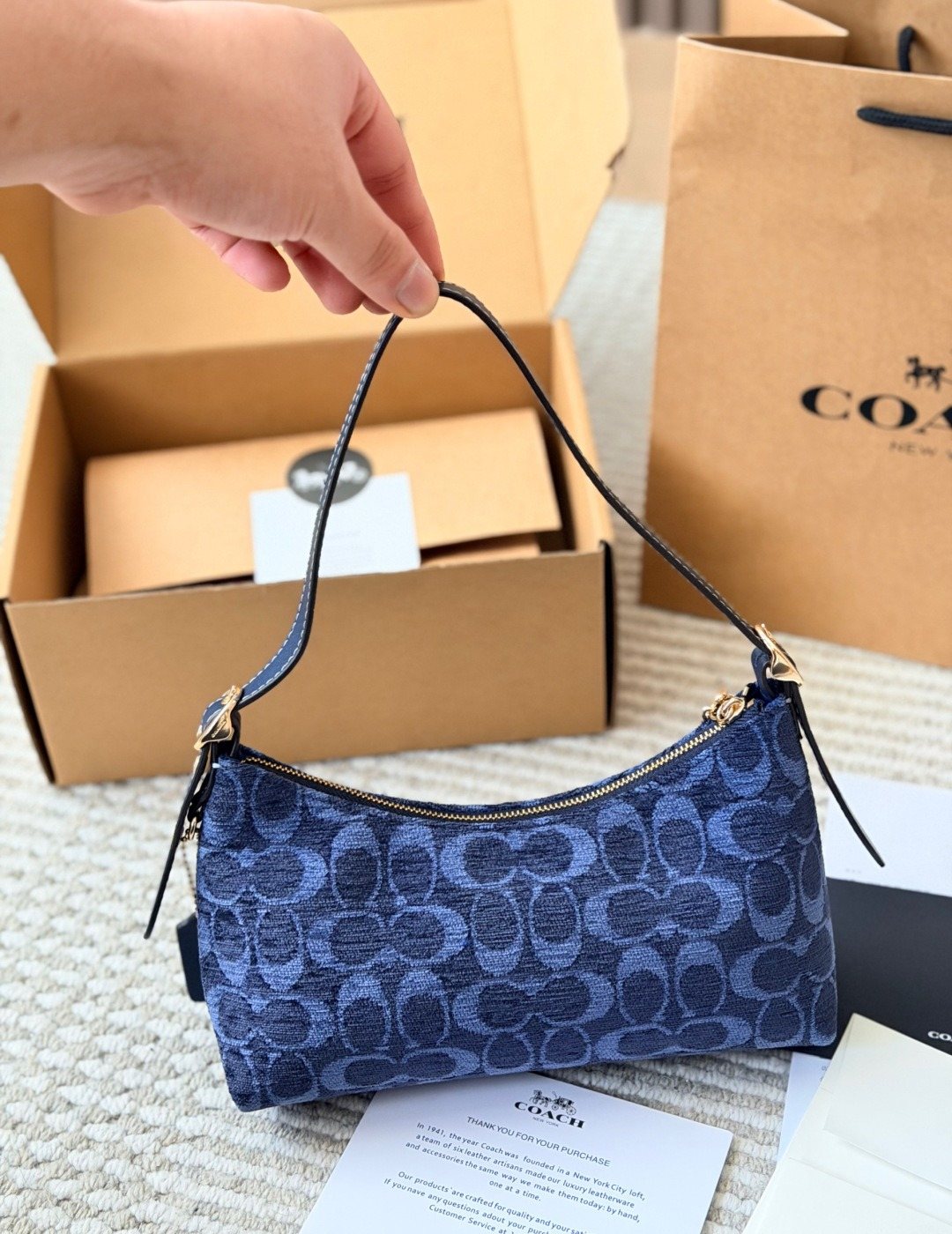 Coach Blue C-Pattern Curved Zip Shoulder Bag — back