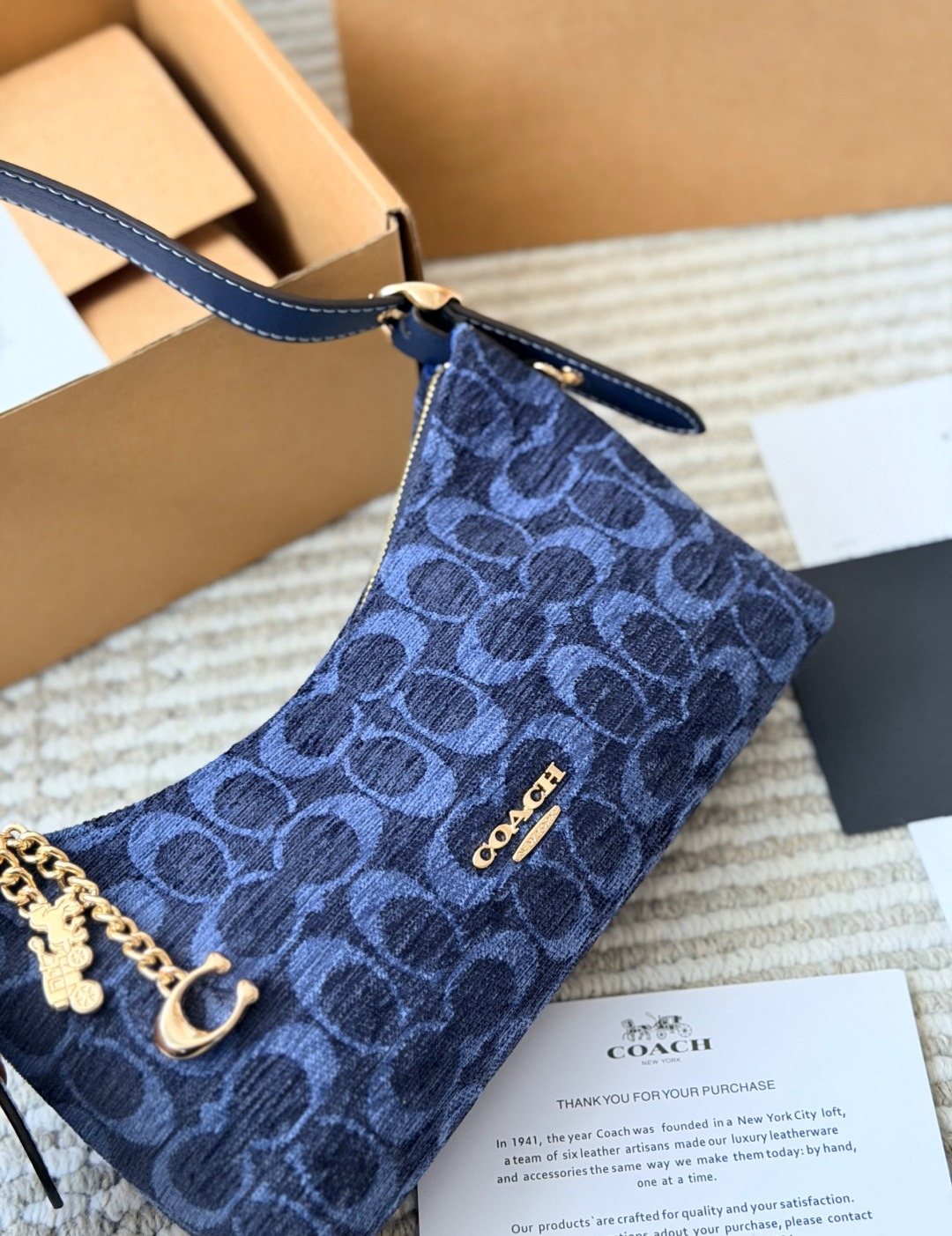 Coach Blue C-Pattern Curved Zip Shoulder Bag — detail