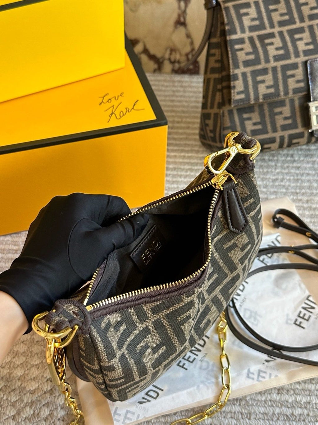 Fendi FF-Pattern Crescent Handbag — front
