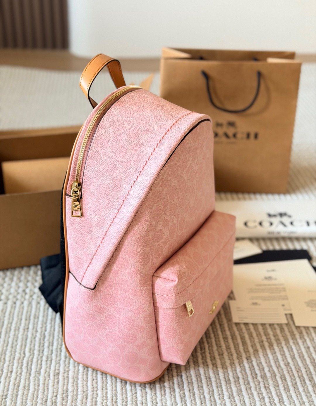 Coach Taylor Monogram Zip-Pocket Backpack — side
