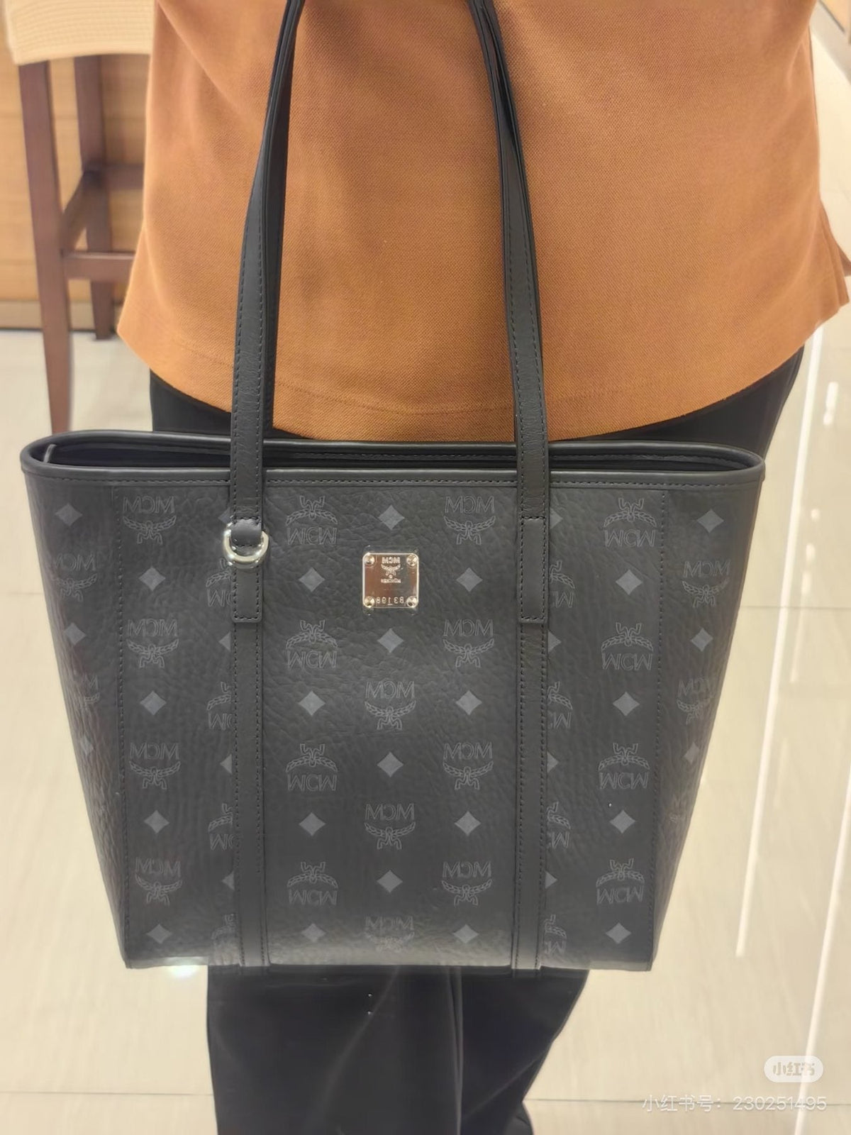 MCM Monogram Zip-Top Tote with Animal Charm — model
