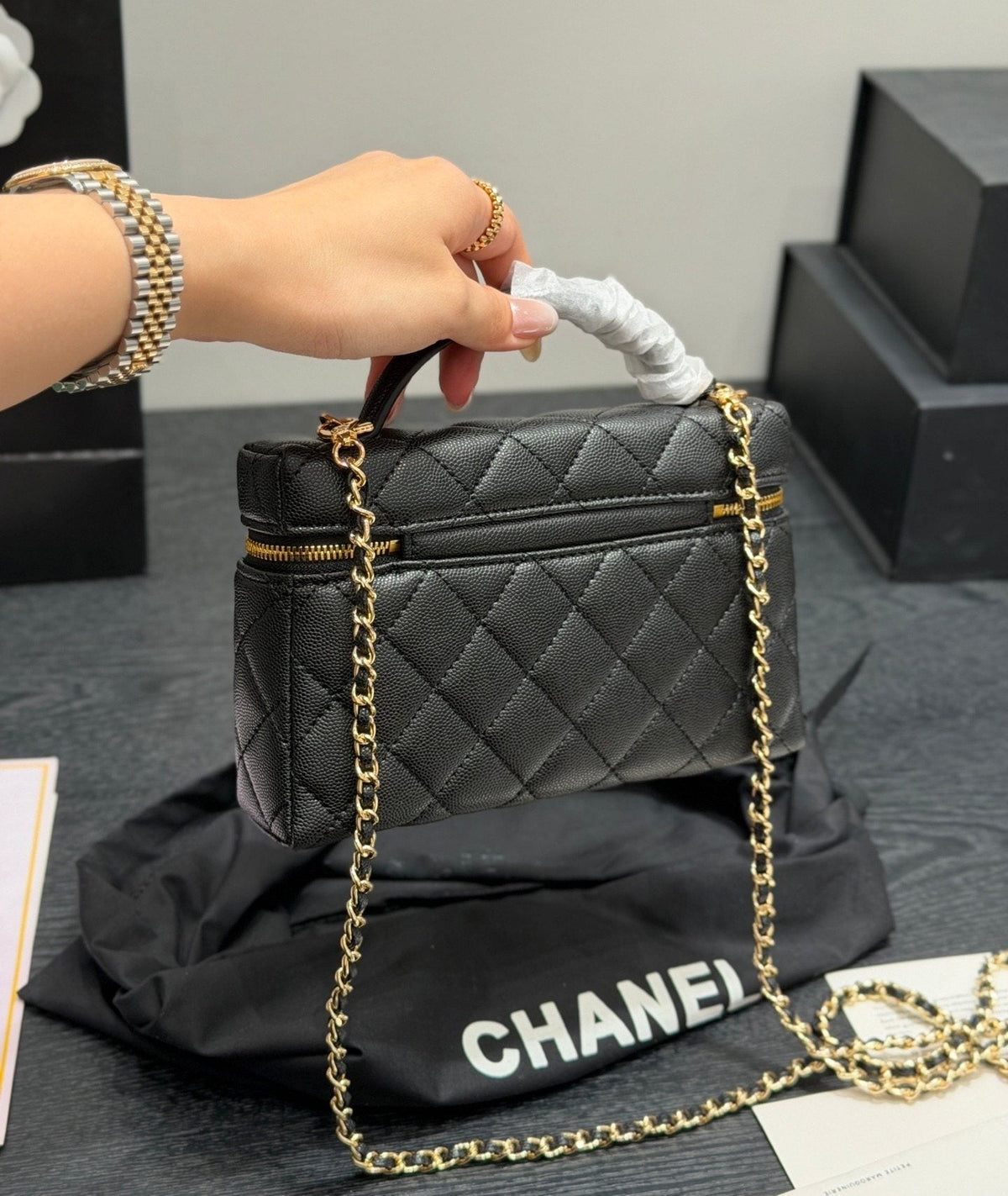 Chanel Quilted Vanity Top-Handle Bag — back