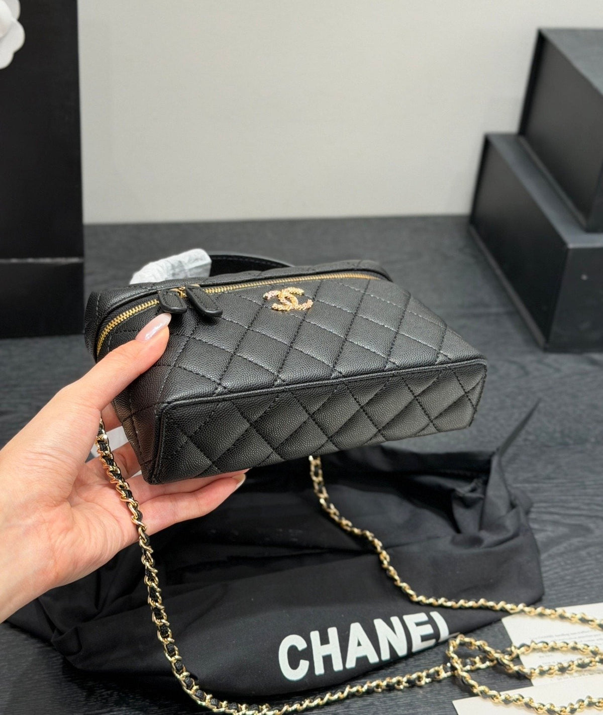 Chanel Quilted Vanity Top-Handle Bag — detail