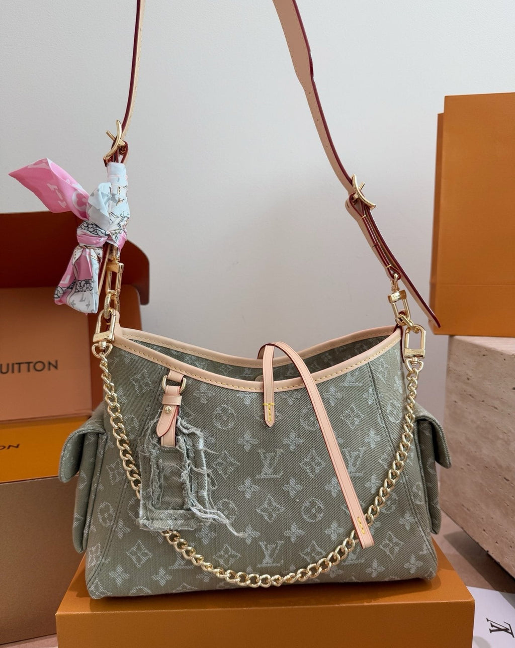 Louis Vuitton Carryall Cargo Monogram Denim Shoulder Bag — front
