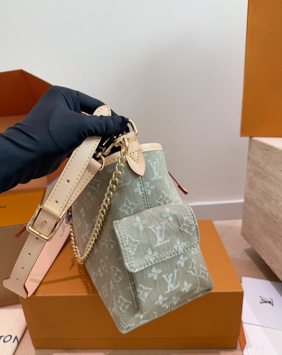 Louis Vuitton Carryall Cargo Monogram Denim Shoulder Bag — side