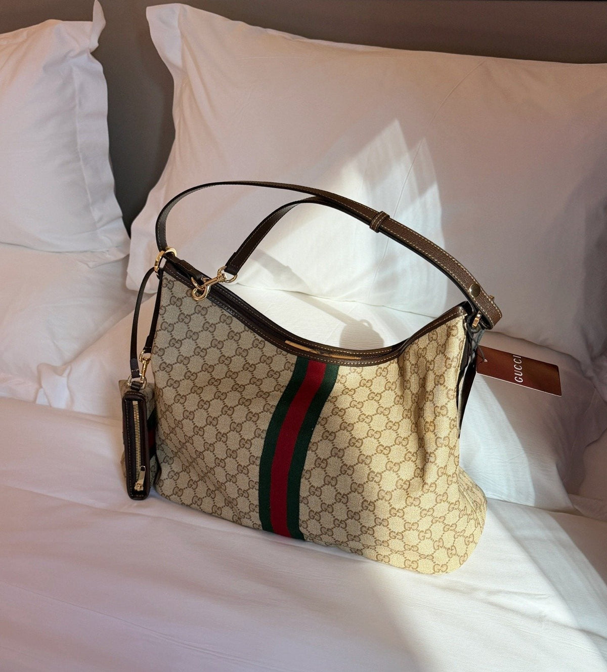 Gucci GG Monogram Striped Tote with Pouch — front