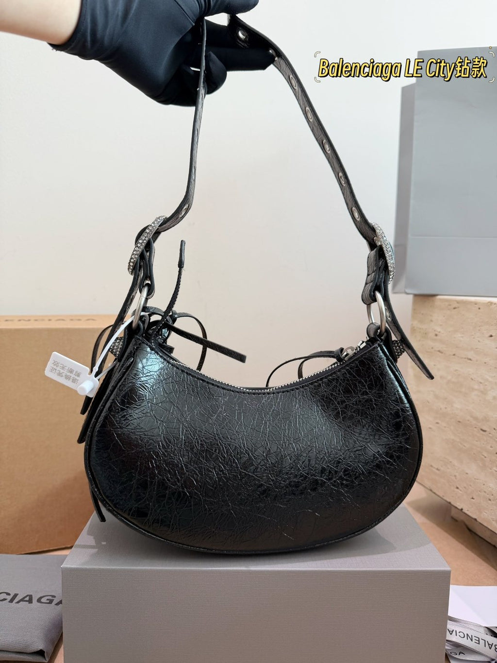 Balenciaga Le Cagole Jeweled Crescent Shoulder Bag — back