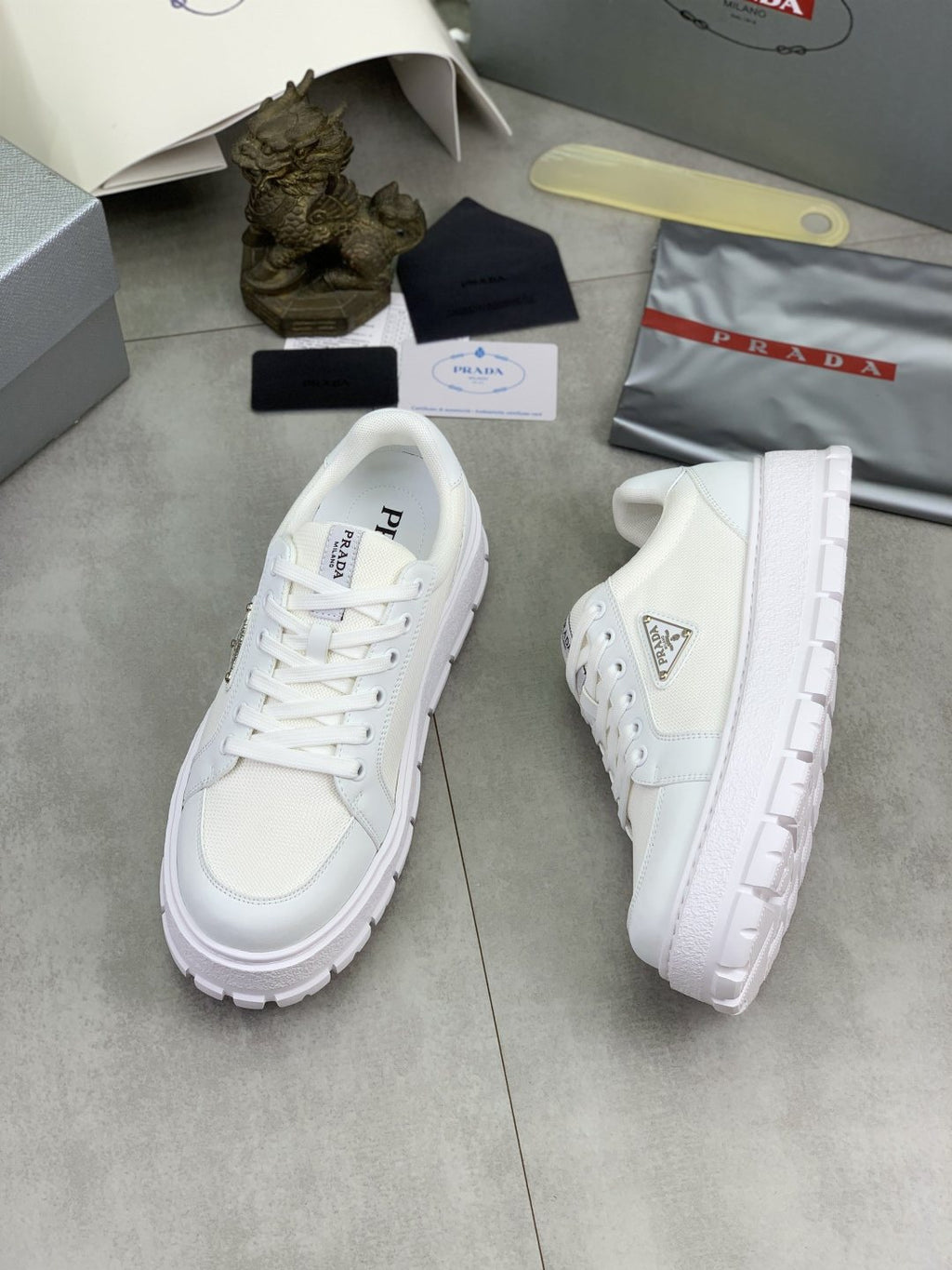 Prada Paneled Lug-Sole Sneakers — front
