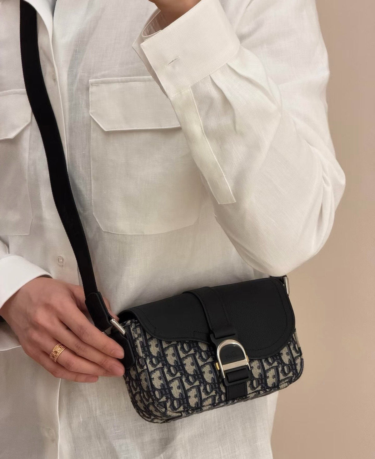 Dior Saddle Crossbody Bag with Curved Flap — model