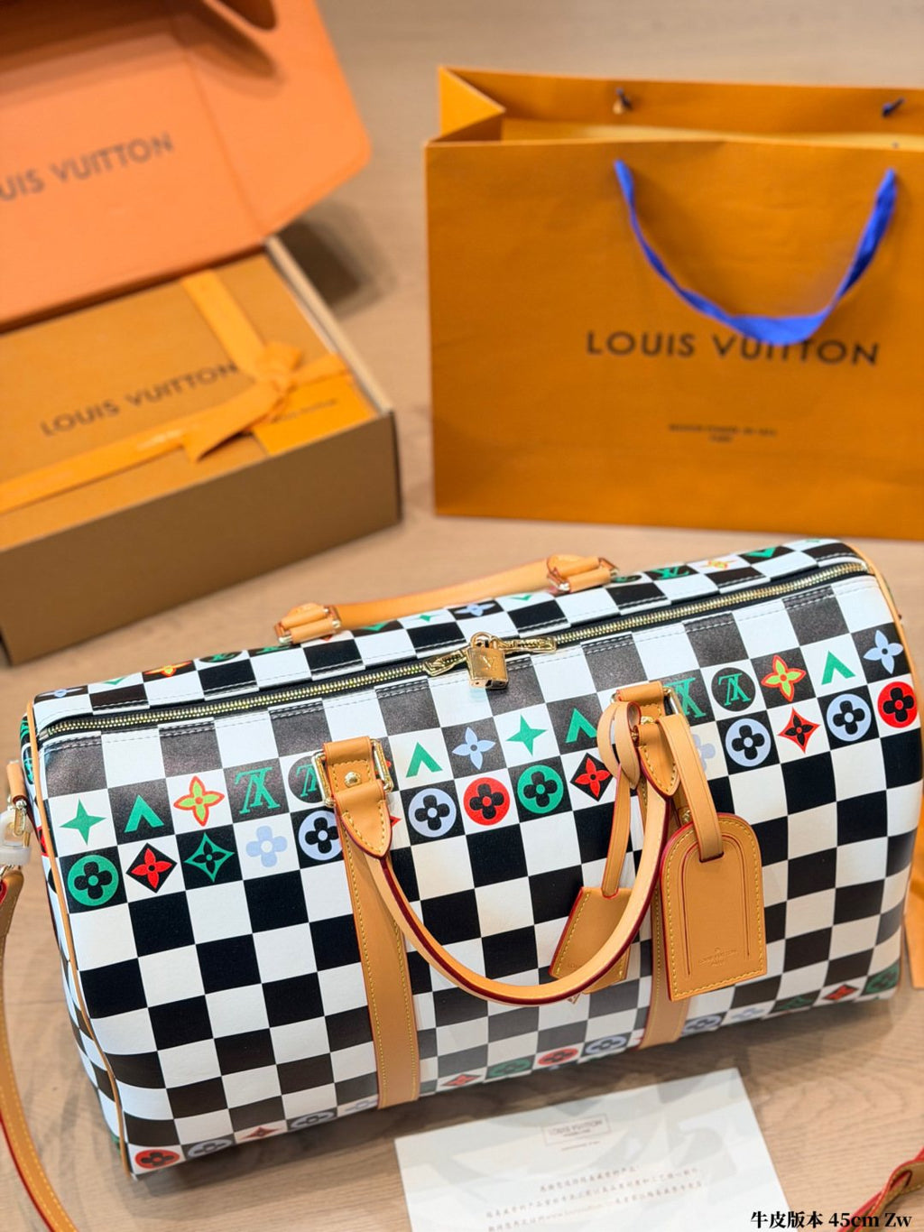 Louis Vuitton Multicolor Checker Travel Duffel Bag — detail
