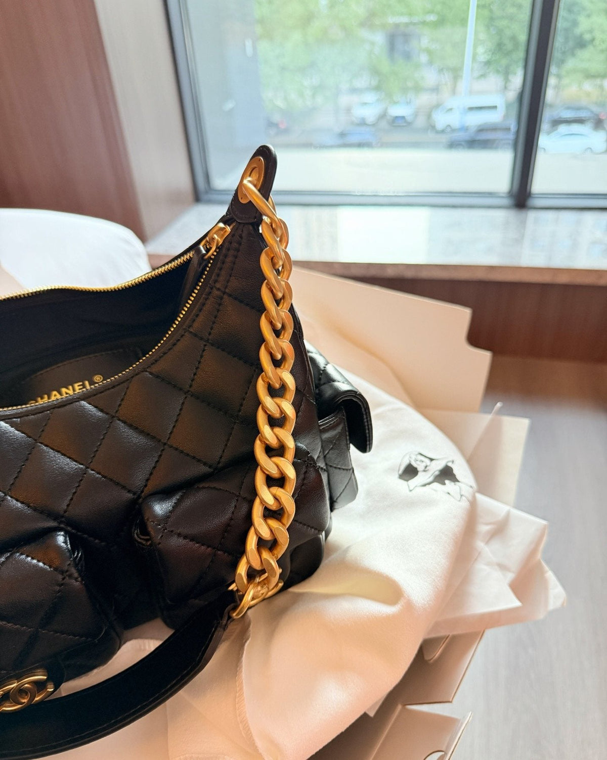 Chanel 25 Quilted Hobo Shoulder Bag — side