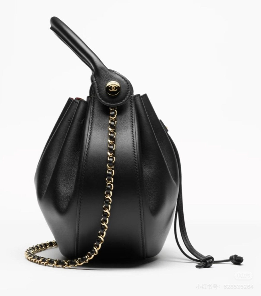 Chanel Black Rounded Drawstring Top-Handle Bag — side
