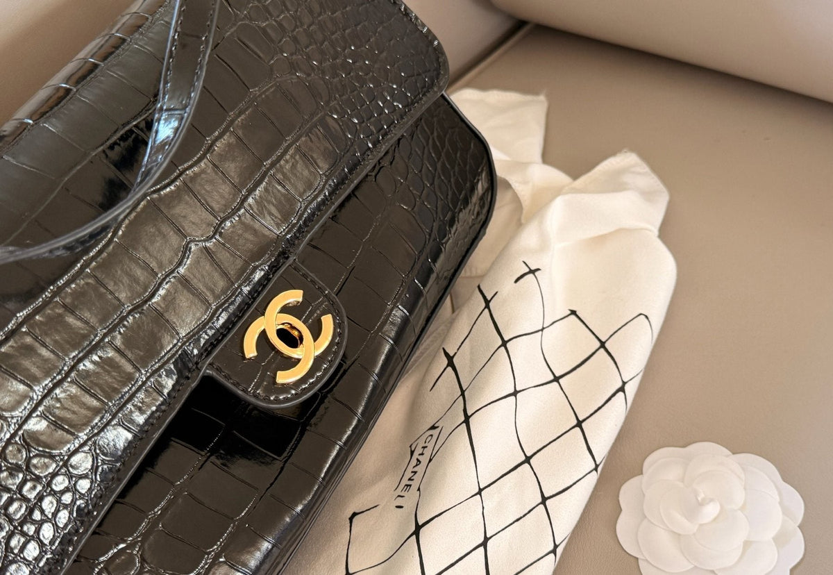 Chanel CF Crocodile-Embossed Flap Shoulder Bag — detail