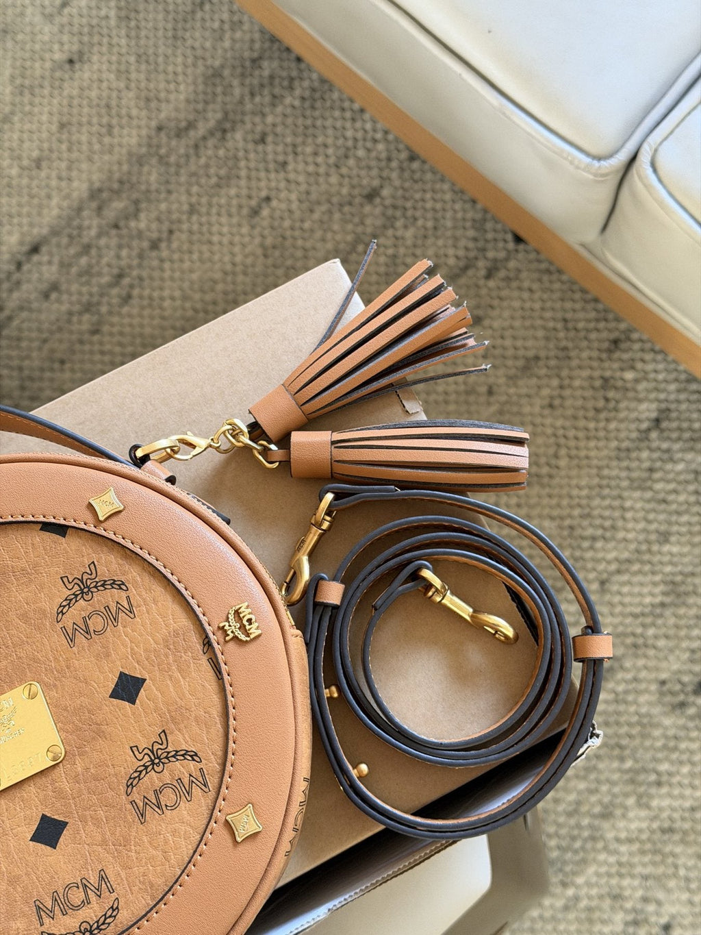 MCM Studded Round Top Handle Bag — detail