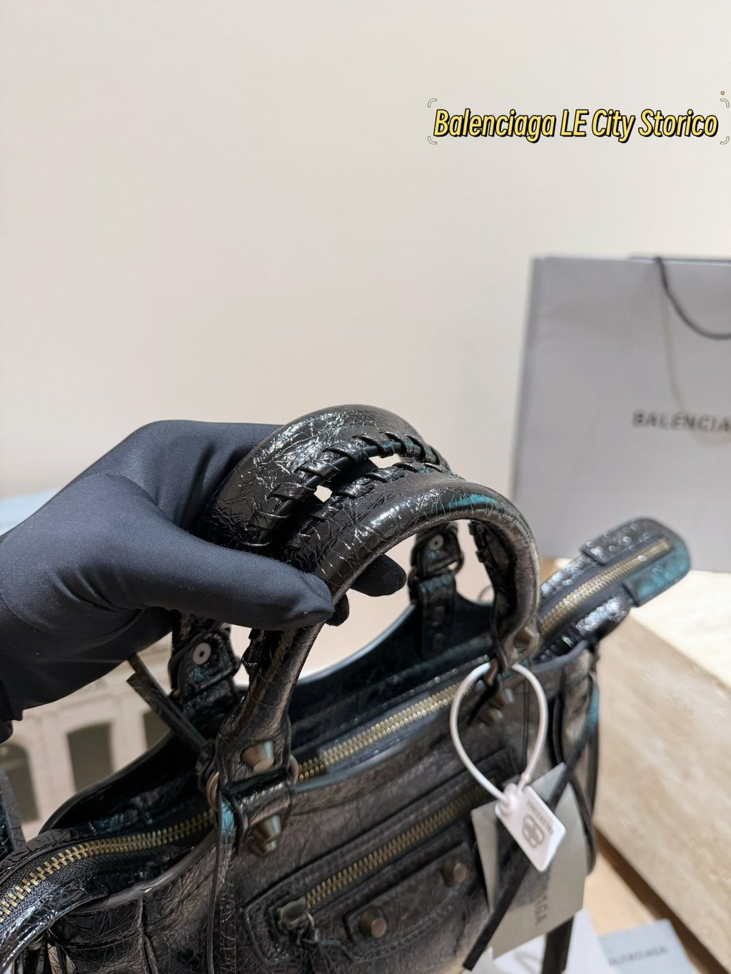 Balenciaga Studded Moto Satchel — detail