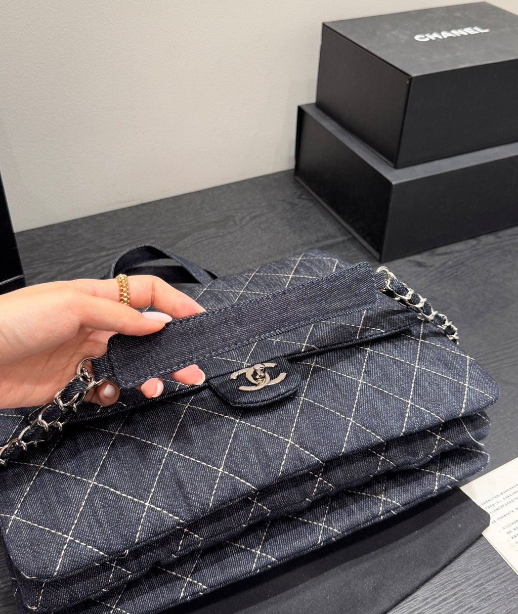 Chanel Quilted Denim Chain Tote — detail