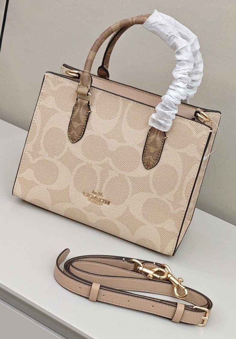 Coach Tonal Pattern Tote Bag with Tan Trim — hero