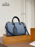 Louis Vuitton Speedy Soft Blue-Gray Monogram Satchel — front