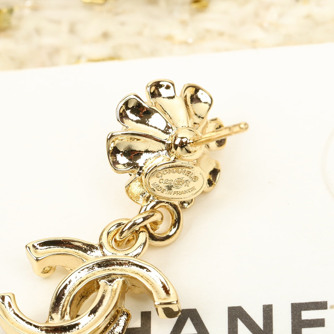 Sunflower Chanel Gold Mutil Diamonds Drop Earrings